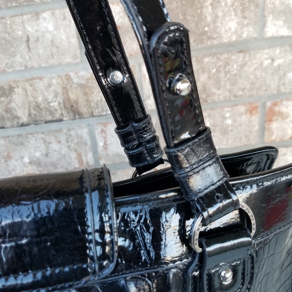 M. C. Marc Chantel Black Patent Croc Embossed Satchel Shoulder Bag Purse (15x9) - Picture 5 of 8